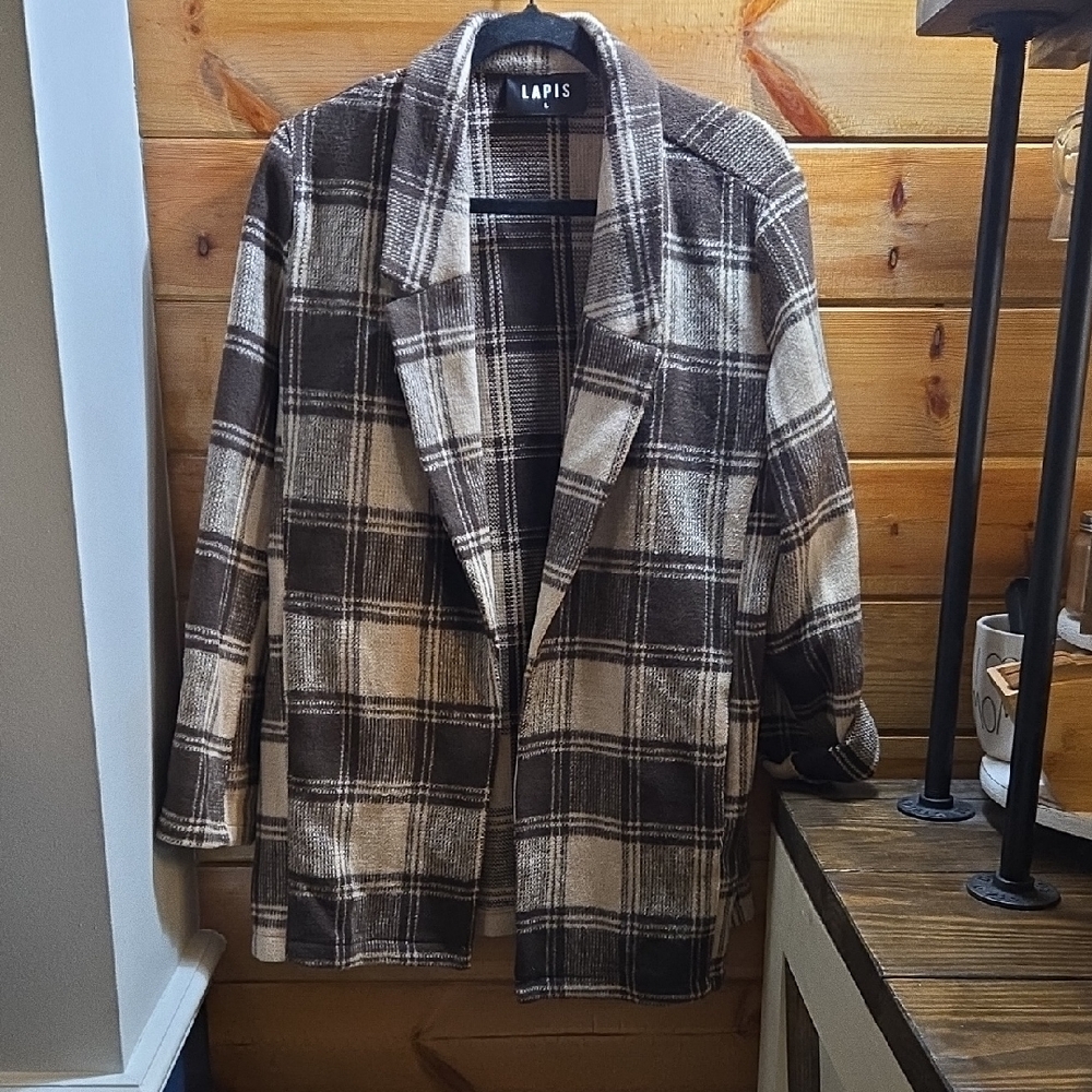 Lapis Checkered Jacket - Brown and Cream Sz Large 0398